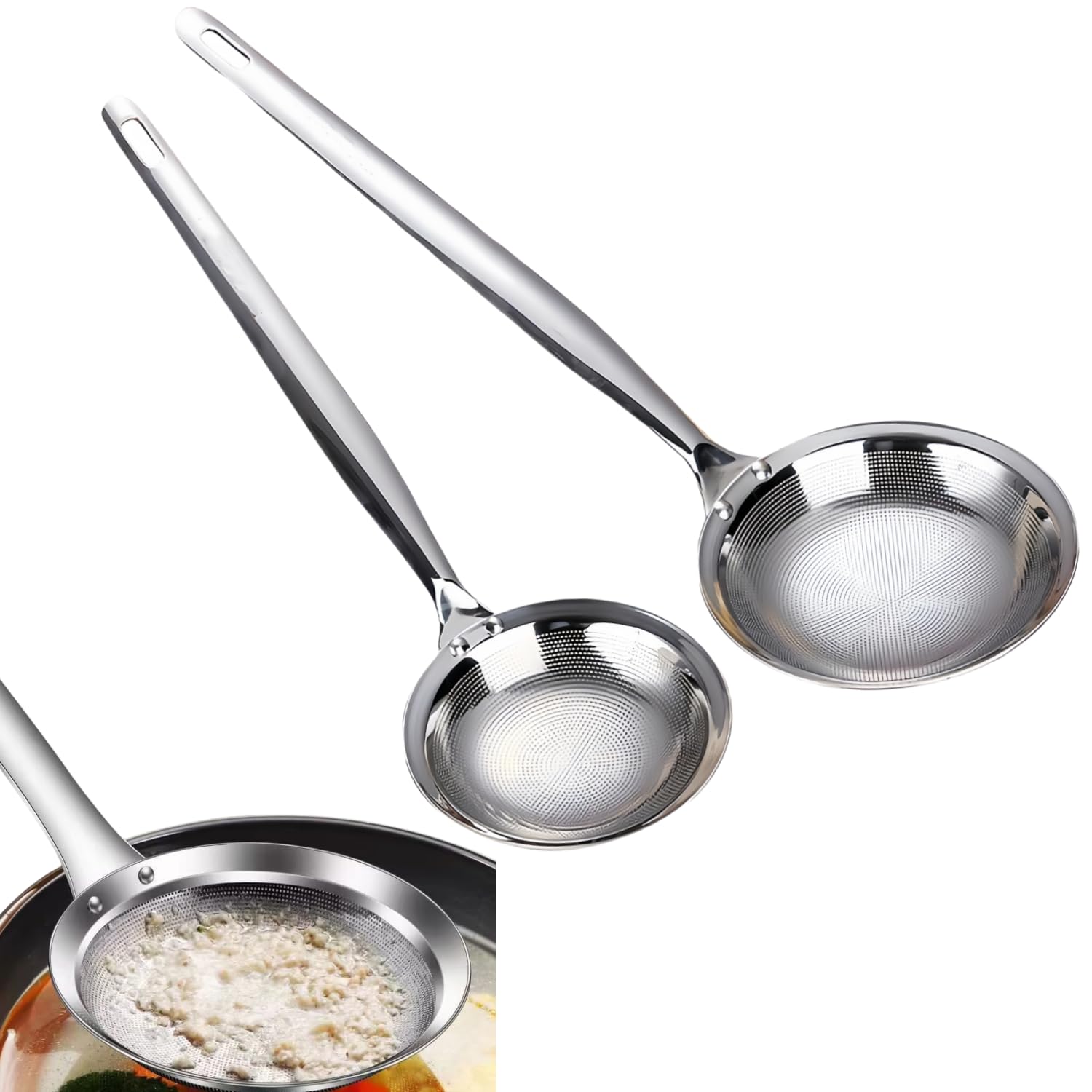 Fine Mesh Strainer,Stainless Steel Strainer Spoon Fine Mesh Strainer with Handle,Sieve Fine Mesh Colander Spoon Strainer Oil Filter Food Strainer Kitchen Gadget?2 Size