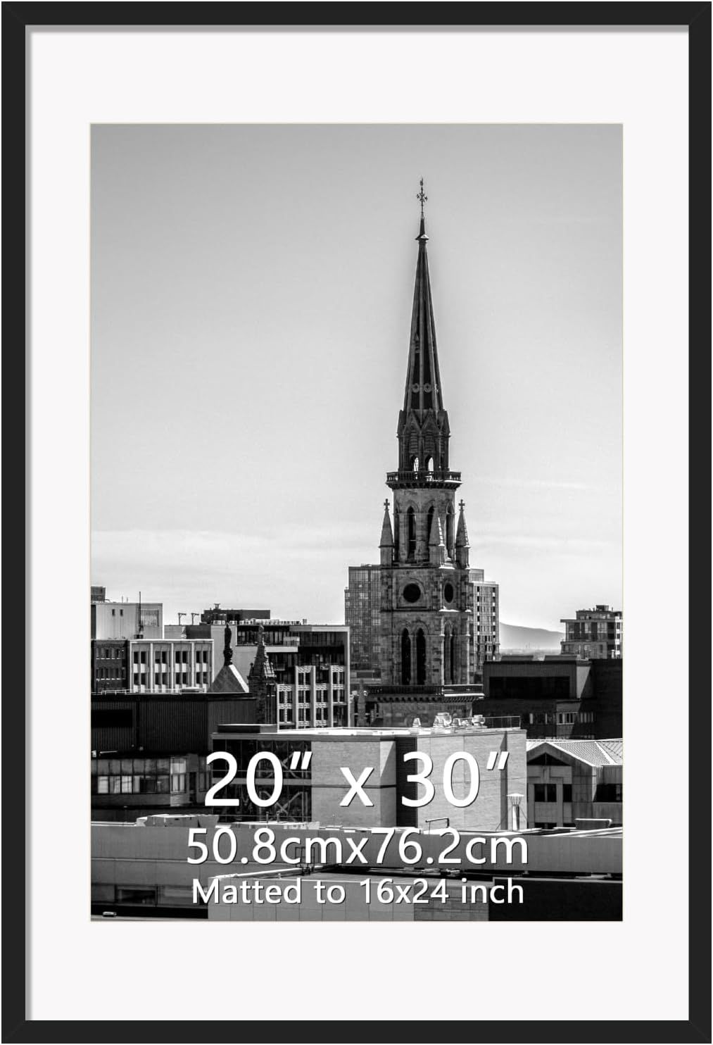 Hoikwo 20x30 Black Picture Frame, Display Pictures 16x24 with Mat or 20x30 Without Mat, 1 Pack 20 by 30 Frame for Wall Hanging 20x30 matted to 16x24 Black