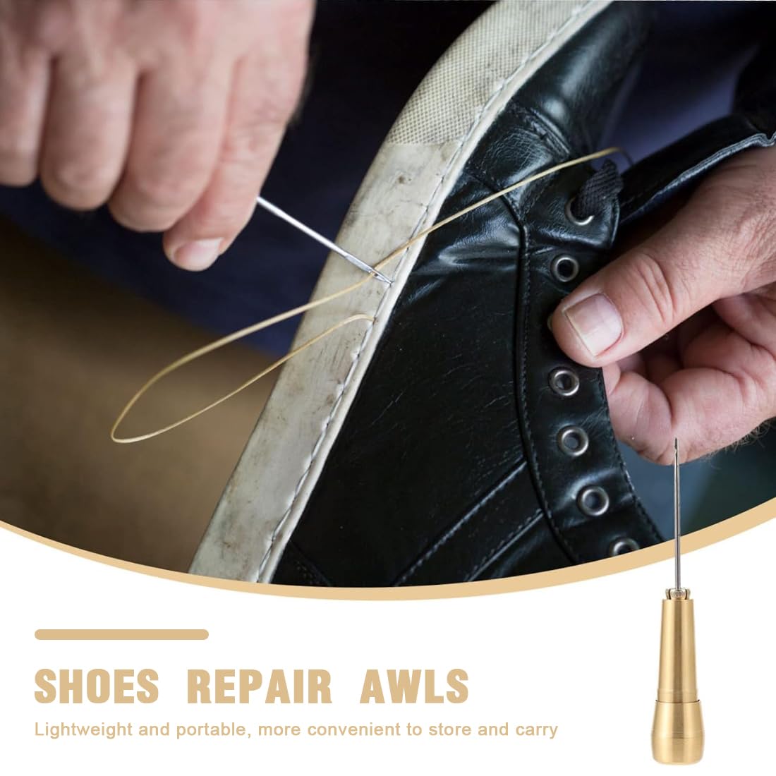 Kit Riparazione Scarpe In Pelle - 3 Aghi Con Manico In Rame Per Cucito Fai Da Te - Foto 2