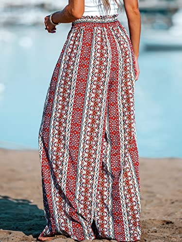 CUPSHE Women's Wide Leg Tribal Print Smocked Pants High Elastic Waisted Bobo Pants3