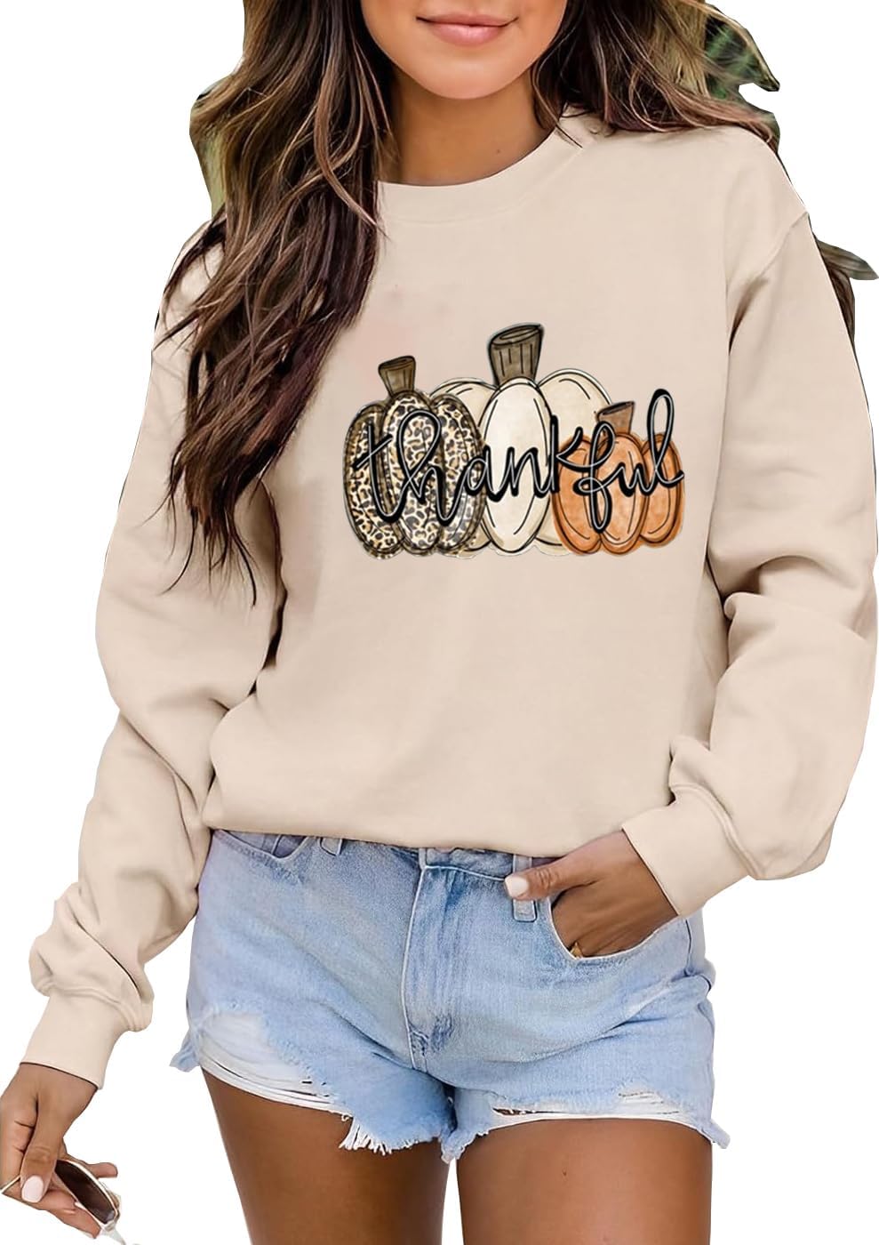 Ykomow Pumpkin SweatShirt for Women Thanksgiving Graphic Tees Fall Halloween Sweater - Image 3