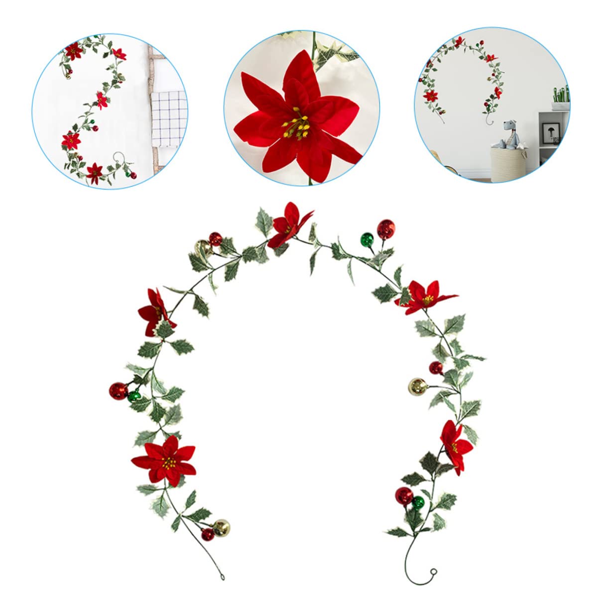 Cabilock 5 Piezas De Guirnaldas De Luces Verdes con Bastones Adornos De Hojas Relleno para Decoración De Puertas Coronas De Musgo Falsas Flores Artificiales De Ratán De Seda