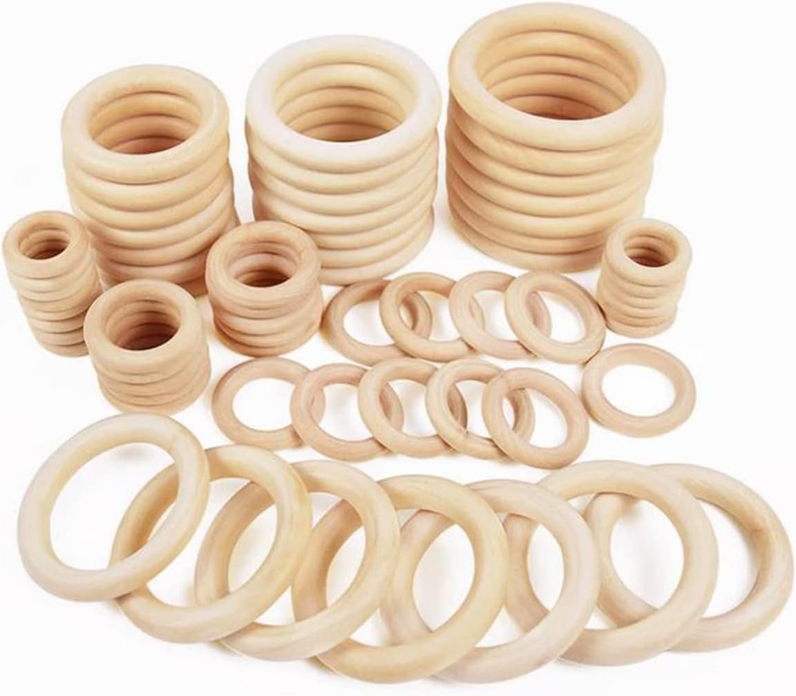 40 Pieces Nature Wooden Rings, 8 Sizes Unfinished Wood Rings for Crafts Macrame Rings Wood Circles for DIY Craft, Ring Pendant and Connectors Jewelry Making