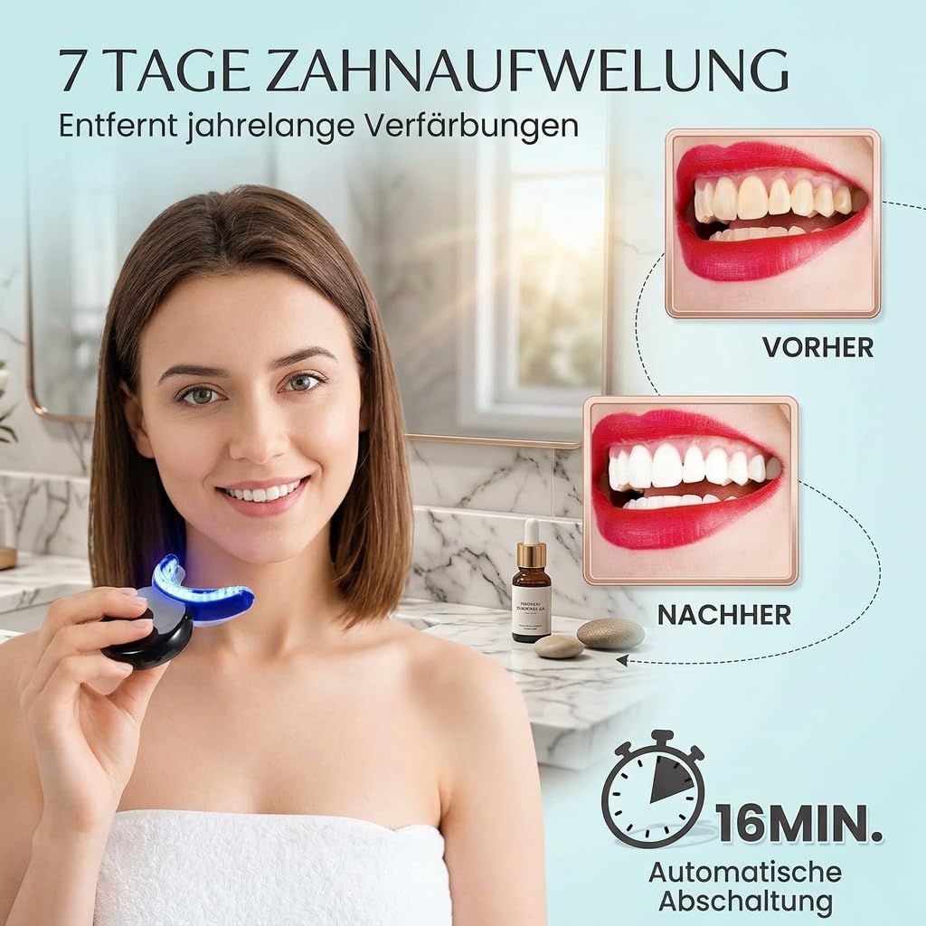 Wellawhite Teeth Whitening Kit—LED Zahnbleaching Set Zuhause Professionelle Zahnaufhellung Ohne Schmerzen Whitening Gegen Kaffee Flecken (Schwarz)