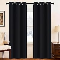 Yakamok Black Blackout Curtains 38x84 Grommet Top Thermal Insulated Panels 2-Pack Bedroom Light Blocking Drapes