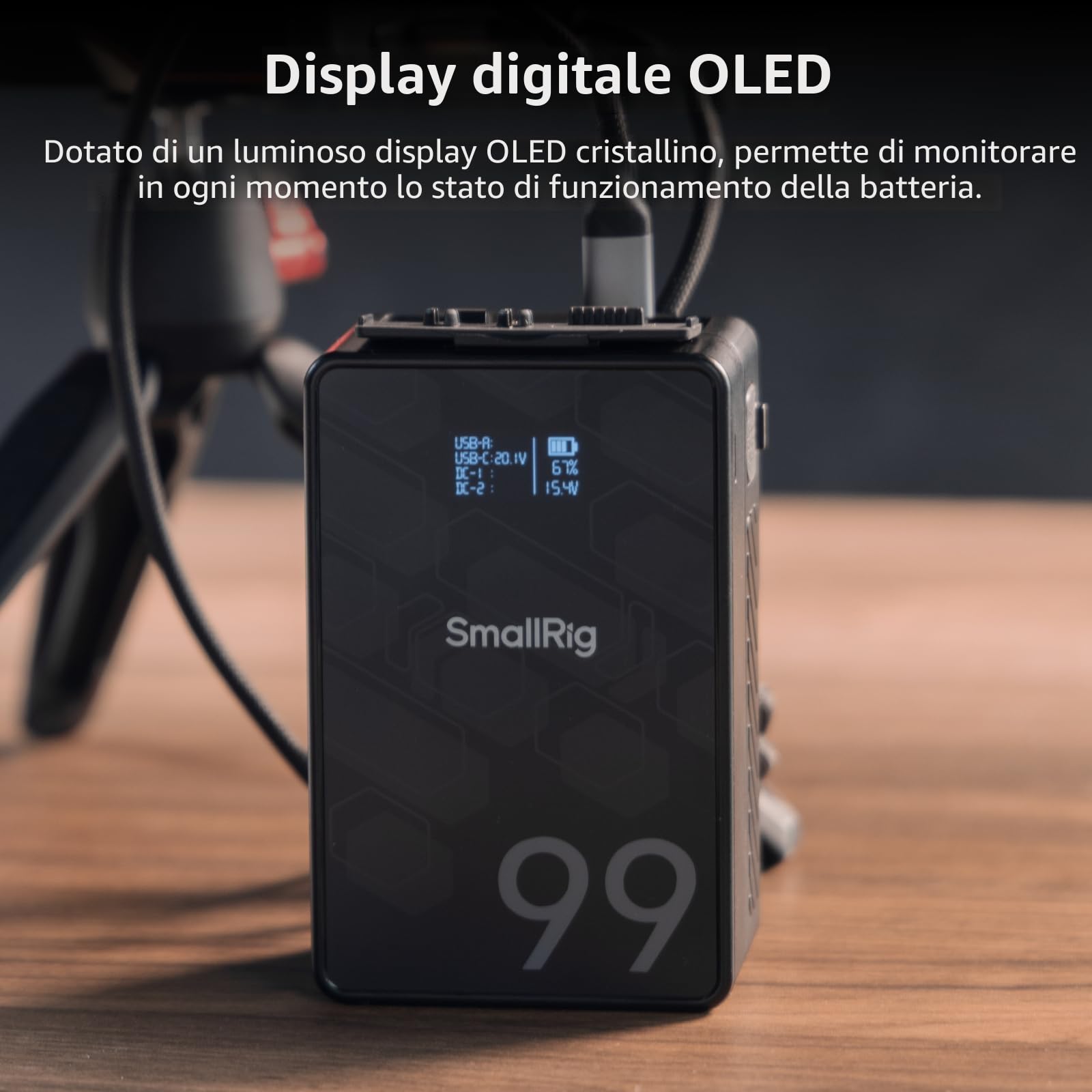 SMALLRIG VB99 SE Batteria con Attacco V, Batteria da 99 Wh / 6800 mAh con Ricarica Rapida USB-C PD 65 W, con D-TAP, USB-A, Doppia Porta DC, Schermo OLED, per Fotocamera, Videocamera, Monitor - 4823
