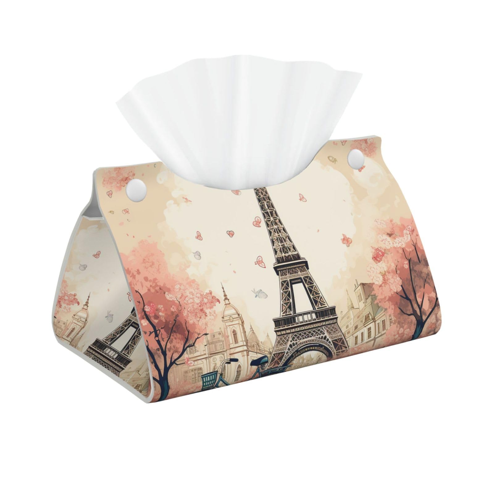 Eiffel Tower Bicycle Tissue Box Cover, Pu Leather Tissue Case Covers Rectangle Decorative Tissue Box Holder Waterproof Tissue Holder Organizer for Bathroom Home Office