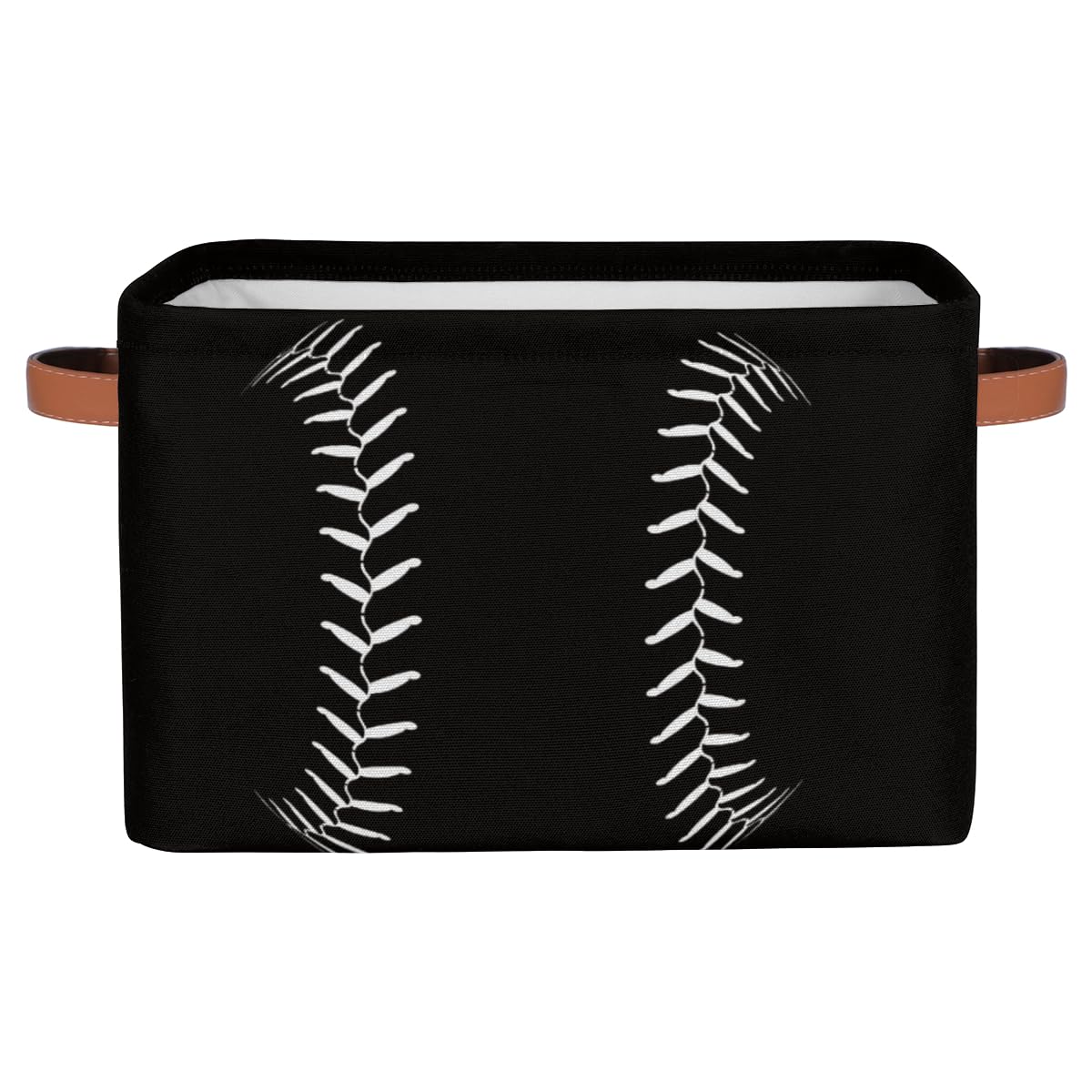 Black Baseball Storage Bin Basket,Softball Large Toys Storage Cube Box with Handles,Collapsible Laundry Basket Rectangular Waterproof Storage for Nursery Bedroom Shelves