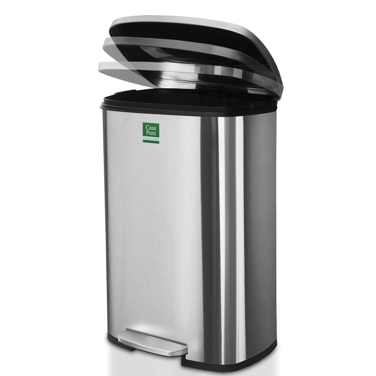 casa pura Dustin - Pattumiera a pedale, 30 litri, con abbassamento automatico, chiusura antiodore, in acciaio inox, secchio interno estraibile in plastica