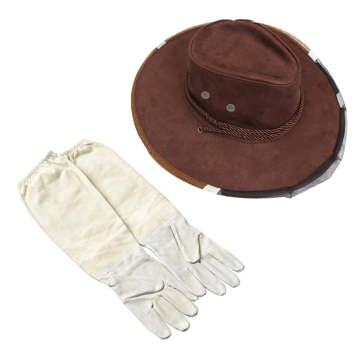 Hemobllo Cappello da Apicoltore e Guanti in Pecora di Pelle in Denim con Protettivo Confortevole 3 Pezzi Set con Zip e Protezione Api per Escursioni