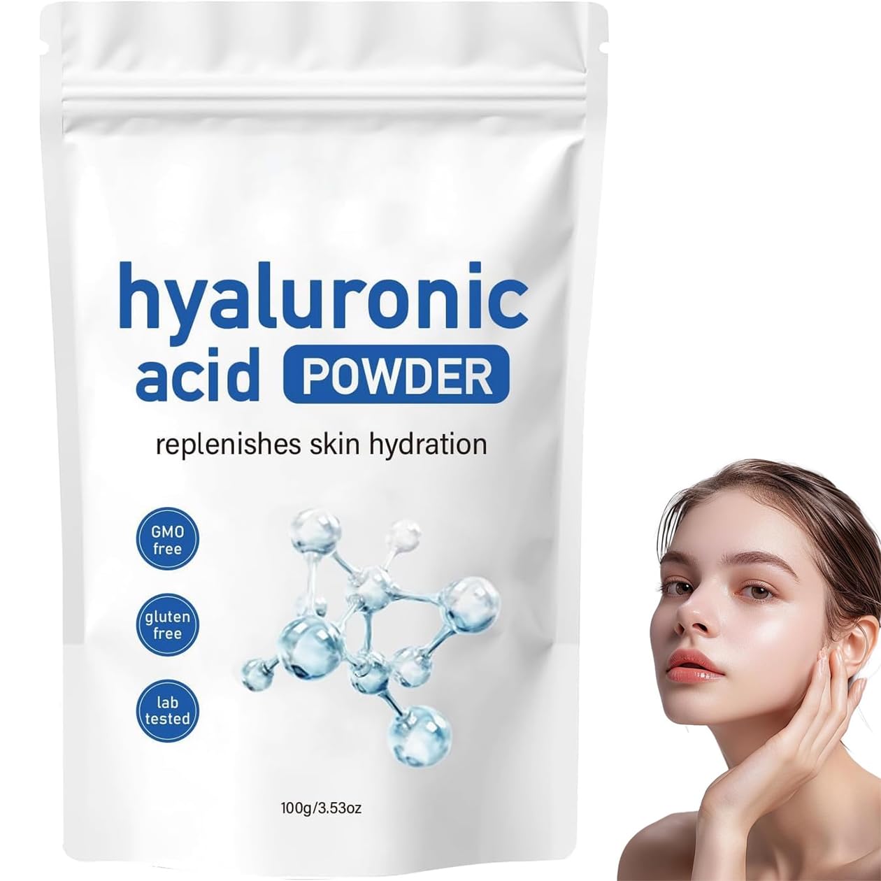 Polvo de ácido hialurónico, polvo de ácido hialurónico premium, polvo de ácido hialurónico para el cuidado de la piel, suero facial antienvejecimiento, hidratación instantánea para pieles secas y