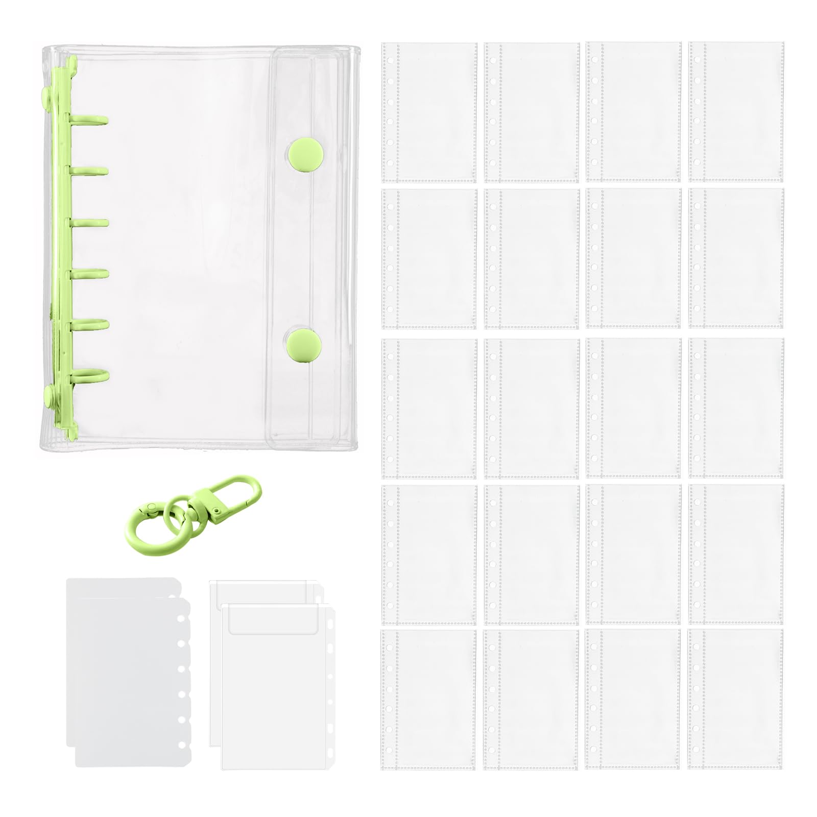 Seal Book, Transparent A7 Notebook, 6 Ring Personal Organizer, Clear Binder, Pocket Size, Push Out Goods, For Girls, 1 Binder, 1 Keychain, 20 Thick PP Refills, 2 Sticky Release Paper, 2 Binder Pockets