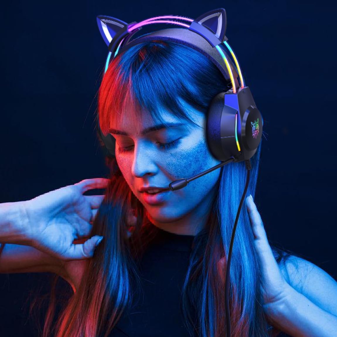 Casque de jeu oreilles de chat microphone Éclairage RVB 7.1 Casque filaire 3,5 mm PC/PS4/PS5/Xbox/Switch Design ergonomique