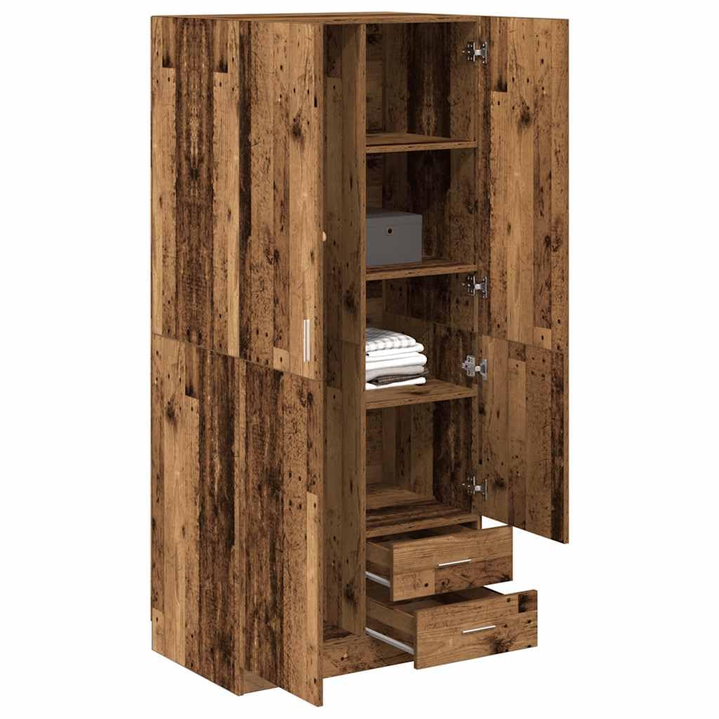 Kleiderschrank Altholz-Optik 80 x 52 x 180 cm Holzwerkstoff mit Hängestange, 2 Türen, 2 Schubladen, für Schlafzimmer, Ankleidezimmer, Stauraum