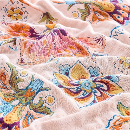 Image of XIBLC Boho Throw Blanket for Bed, 100% Cotton Soft Rustic Quilt Fall Blanket, 80 inchx90 inch Floral Printed Farmhouse Decor Bed Blankets, All Season Rustic Reversible Bohemian Throw Quilt