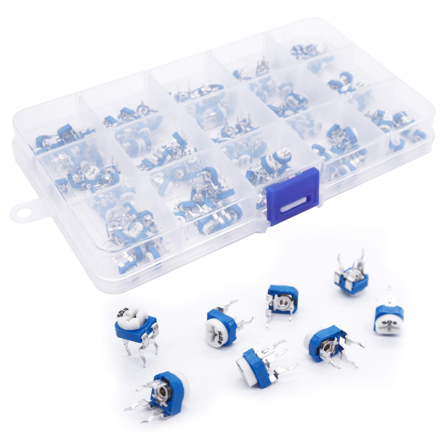 TWTADE 150Pcs 6mm Variable Resistor Potentiometer Assortment Kit 15 Values 100 ohm-2M ohm in Plastic Box DWJ-150P: Industrial & Scientific