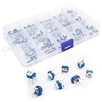 Vista 5 de TWTADE Kit surtido de potenciómetro de resistencia variable de 0.236 in 15 valores 100 ohm-2M ohmios en caja de plástico DWJ-150P