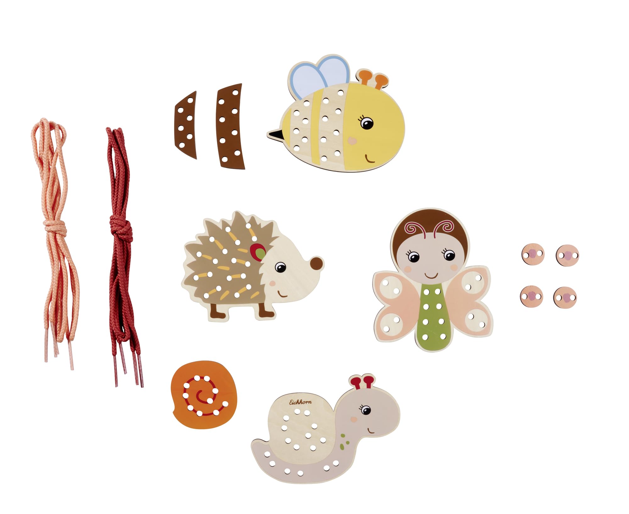 Eichhorn 100006846 - Threading Game with 4 Animals, Different Difficulty Levels, Promotes Fine Motor Skills, Development-Supporting Educational Game Made from 100% FSC Certified Beech Wood, from 3
