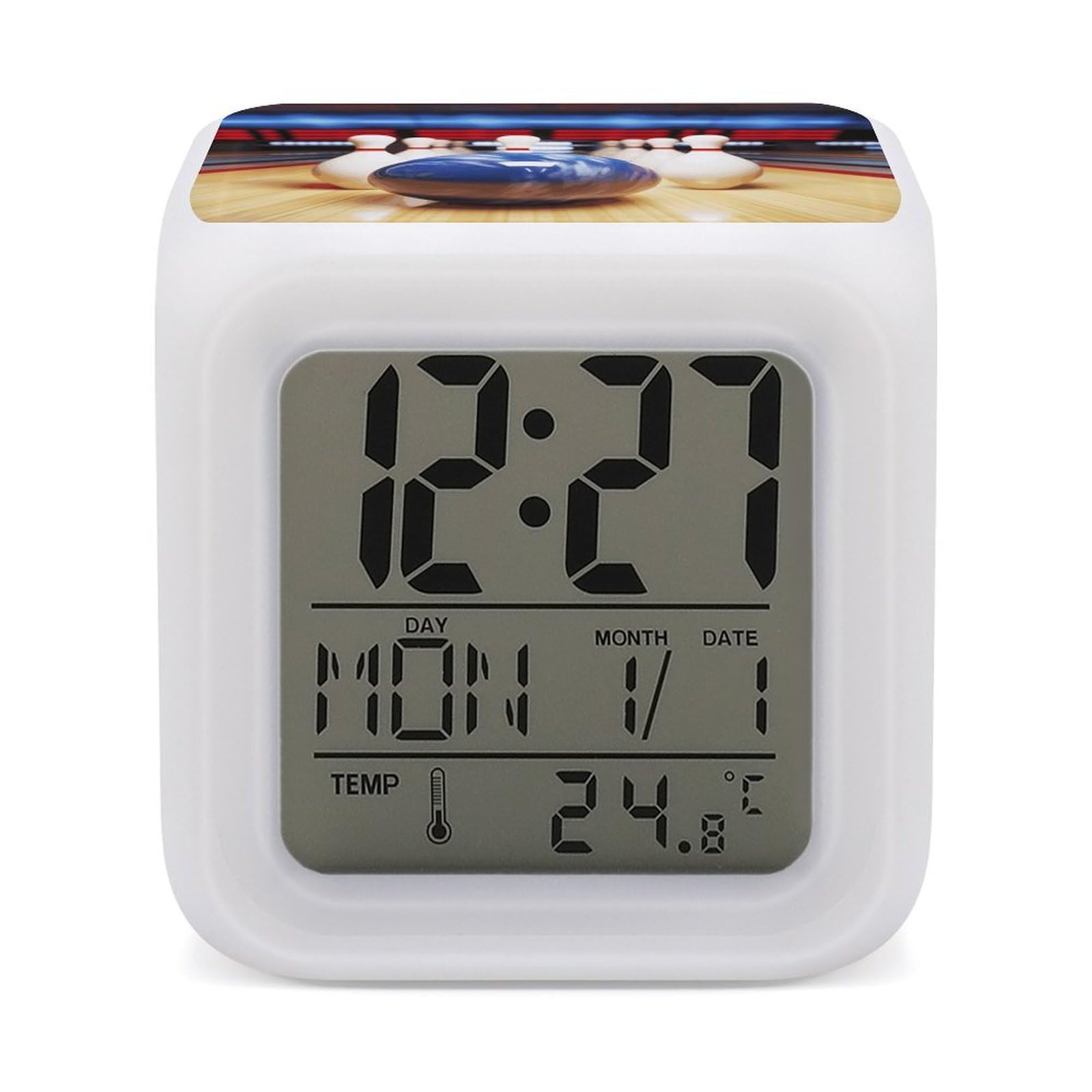 VstaDank Bowling Digital Alarm Clock LED Display Screen Color Change Alarms Clock Smart Alarm Clock Wake Up Digital Clocks with 7 Color Nightlight for Bedroom
