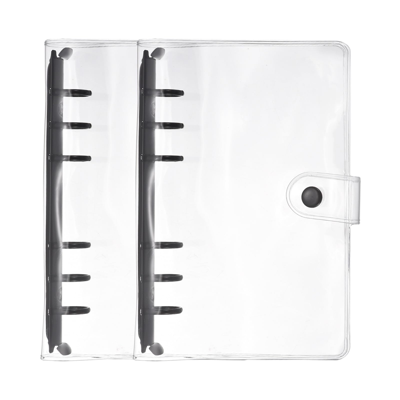 PATIKIL A6 6-Ring Binder Cover, 2Pcs Transparent PVC Notebook Binder Soft Clear Binder Protector Refillable Shell with Snap Button Closure for DIY Office Travel Planner, Black