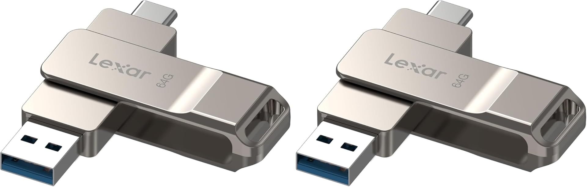 Lexar D40E 64GB Dual USB 3.2 Gen 1 Type-C Jump Drive, USB-C Flash Metal Housing Swivel Design Thumb Drive,Champagne Silver (Pack of 2)