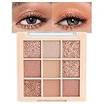 9Colors Champagne Rose Gold Eye Shadow Palette Makeup,Shimmer Pink Eyeshadow Palette Nude Glitter Sparkly Eye Shadows Long Lasting Waterproof Blendable Naturing-Looking