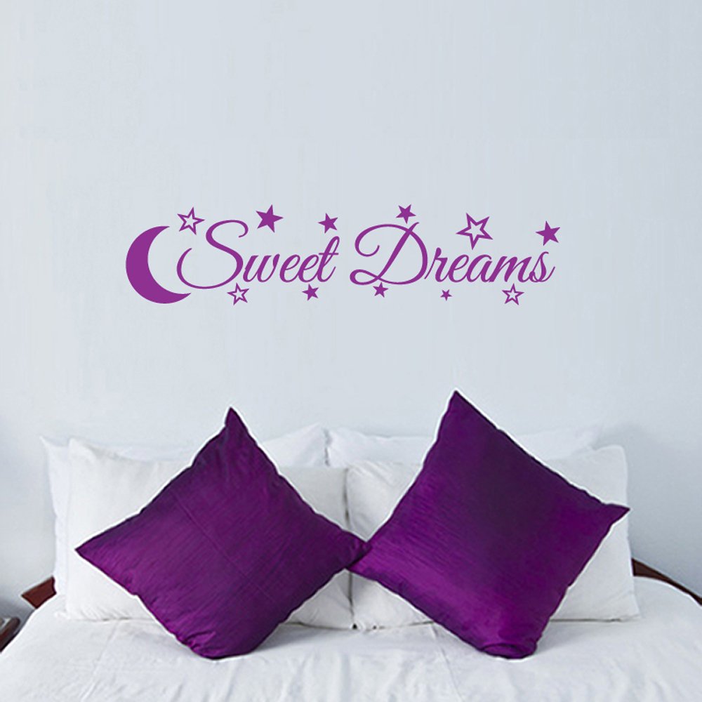 Lnee Purple,Violet Topzog Sweet Dreams Quote, Design With Moon And Stars, Wall Art Sticker Decal Words, Purple (Violet), 56X13 Cm