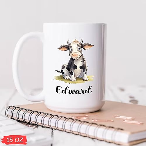 Miniatura 5 de Ezaro Taza de cerámica personalizada con nombre, para amantes de los animales de granja, regalo para amantes de las vacas para niños, amigos,