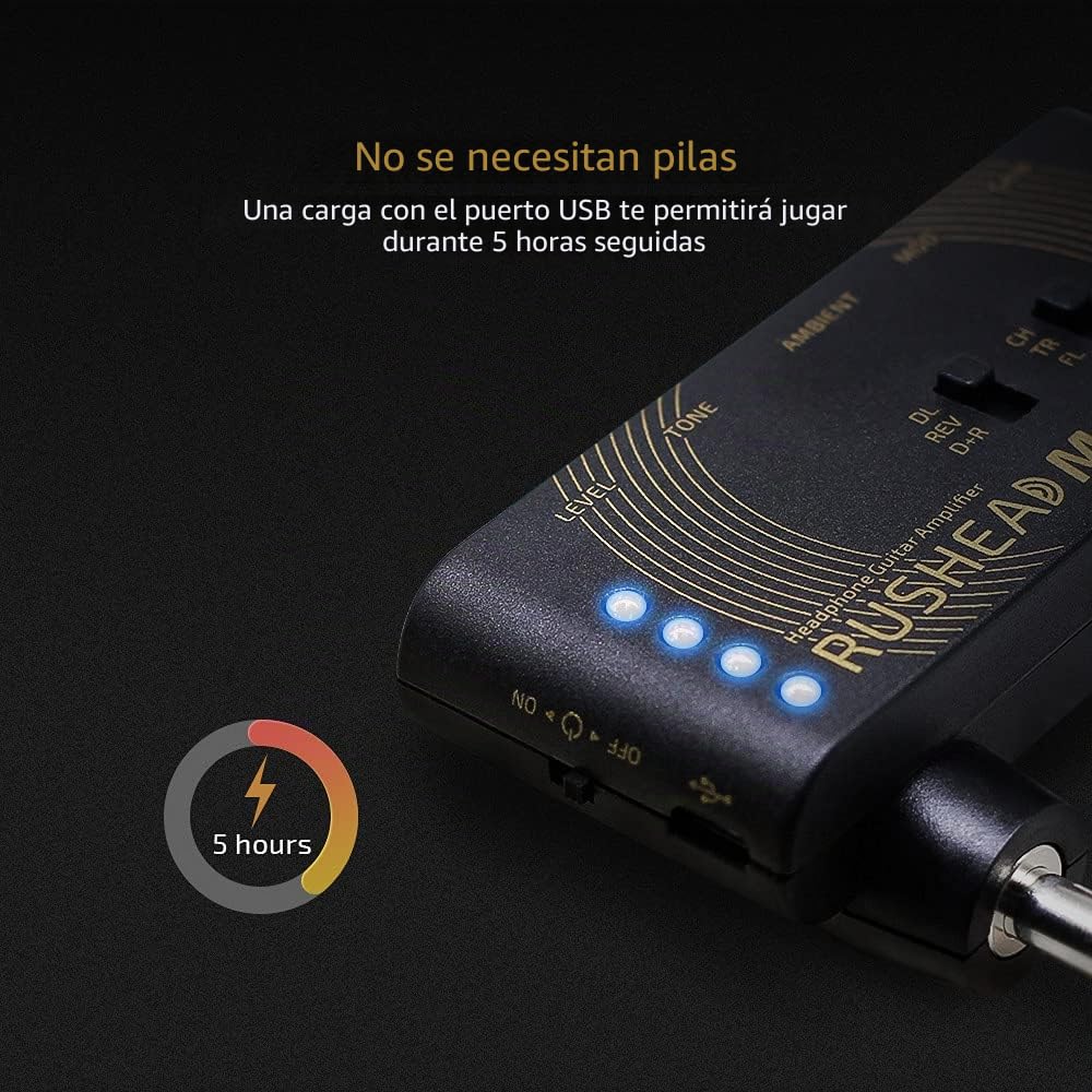 Valeton Rushead Max Amplificador portatil de bolsillo para auriculares con carga USB, ideal para dormitorio con multiefectos incluido