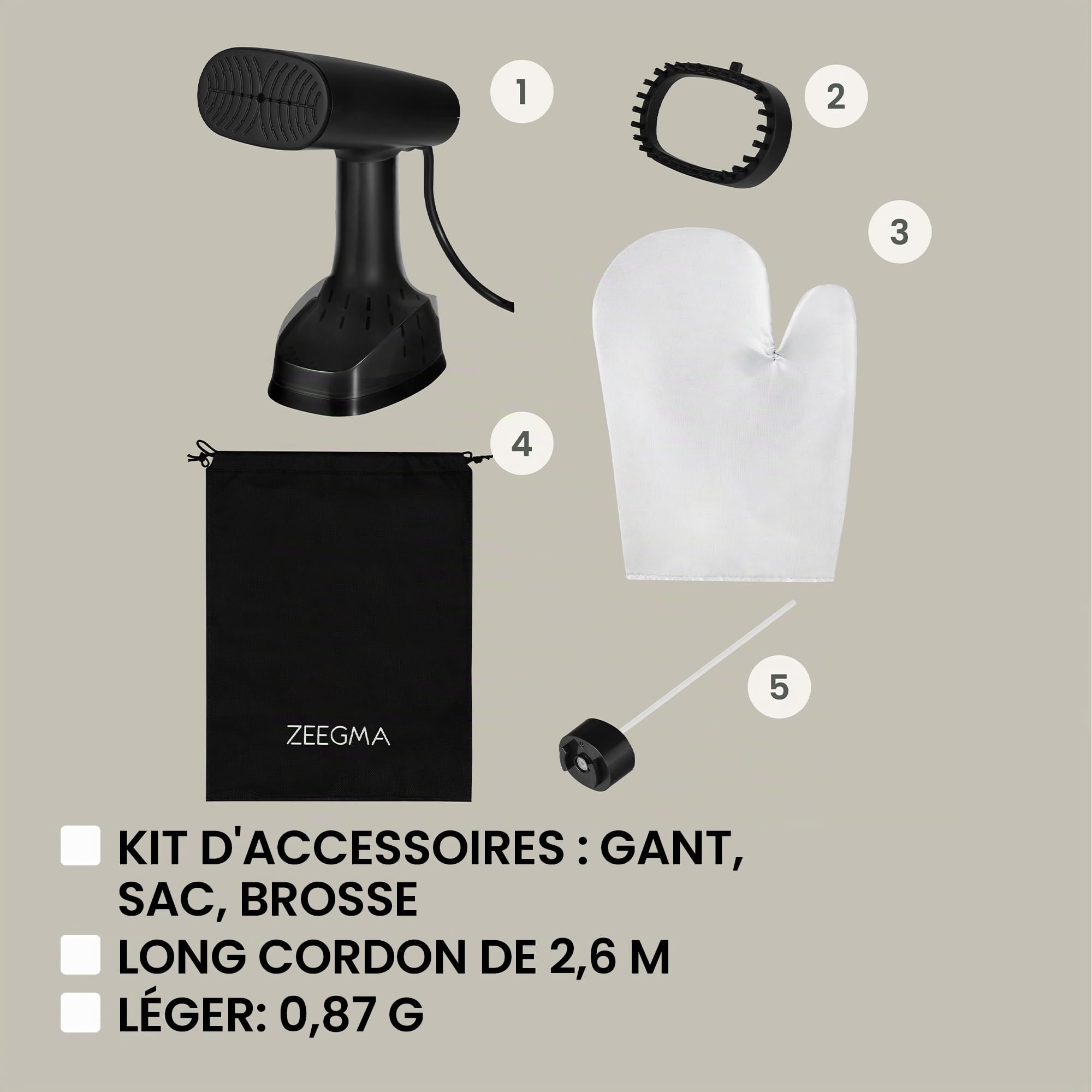 ZEEGMA FRISKEER 2 en 1 Défroisseur Portable pour Vêtements, Fer à Vapeur 1640 W, 380 ml Débit de Vapeur 25 g/min Chauffage Rapide en Toute Sécurité pour le Tissu Repassage Horizontal et Vertical