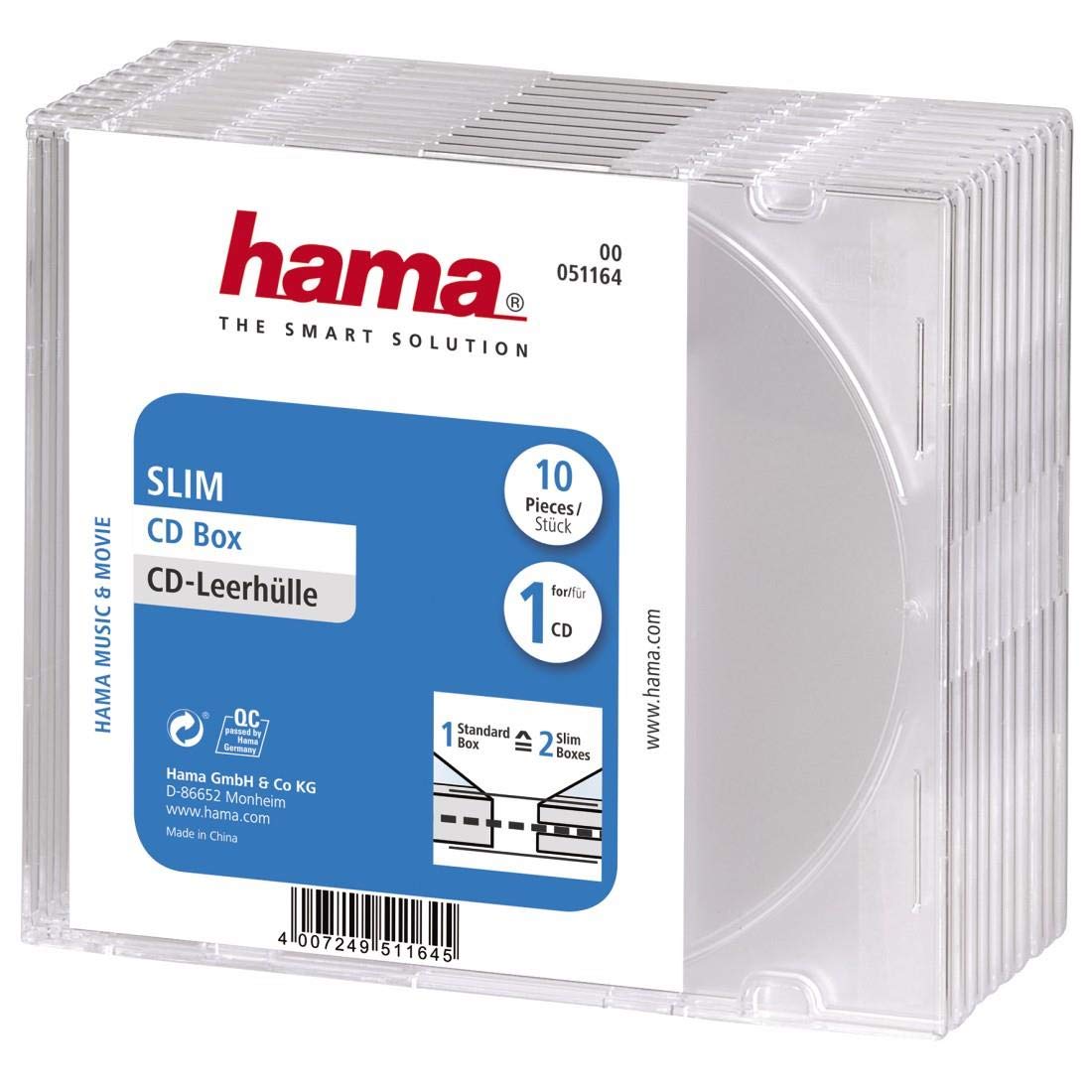Hama Leere CD-Hüllen (Packung mit 10 transparenten CD-Boxen)