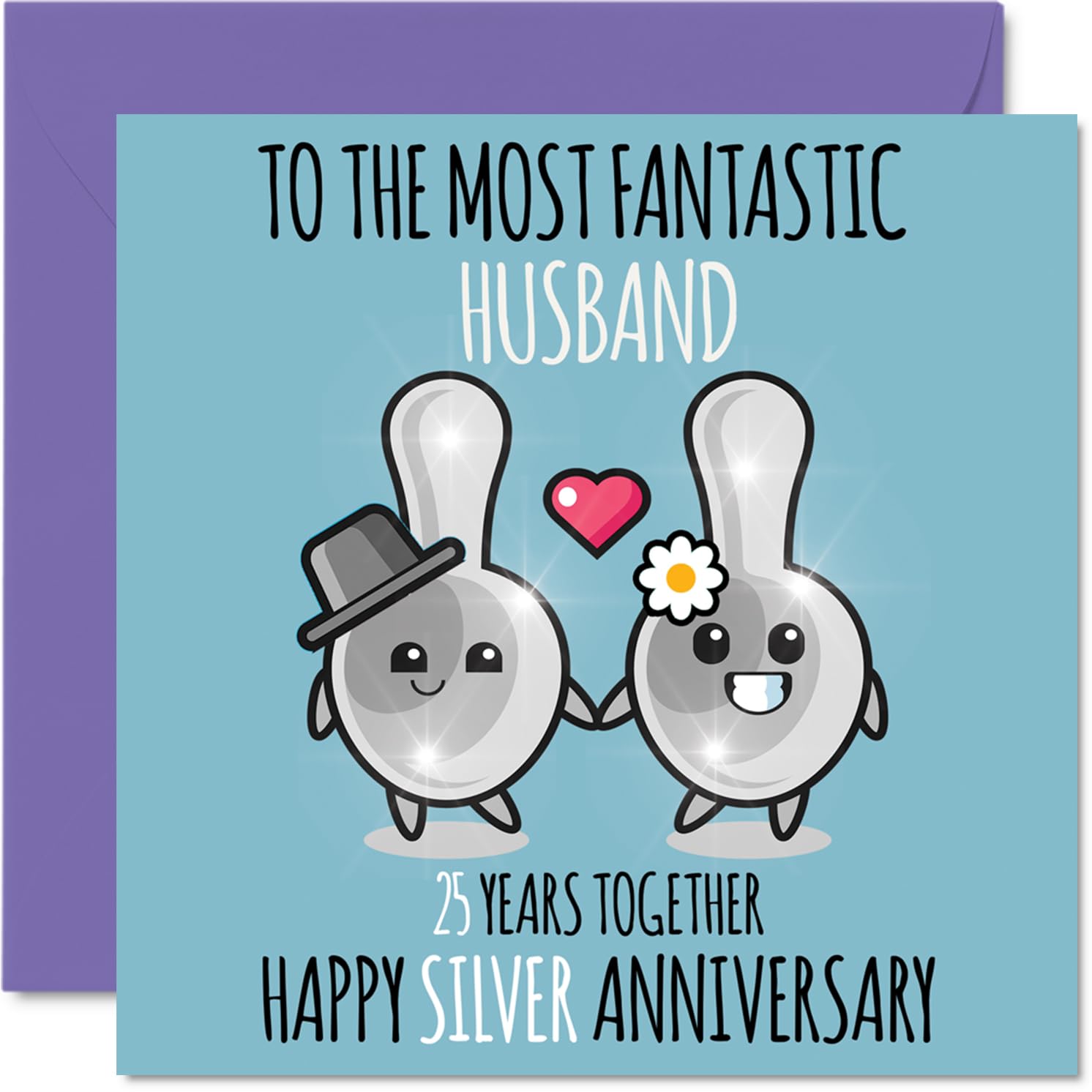 Cute Silver Anniversary Card for Husband - 25 Years Together - Happy 25th Wedding Anniversary Cards for Husband from Wife, 145mm Greeting Cards Anniversaries