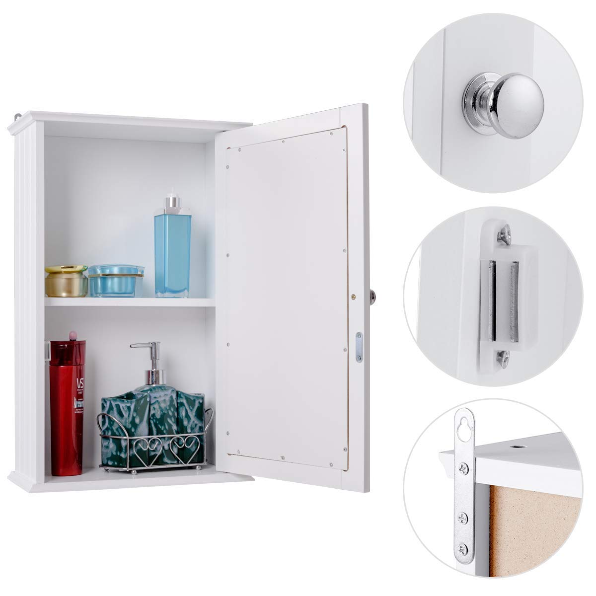 COSTWAY Armoire Murale Salle de Bain, Placard de Rangement Toilettes, avec Miroir, Meuble de Rangement avec Étagères à Hauteur Réglable, 34 x 15 x 53 cm, Blanc