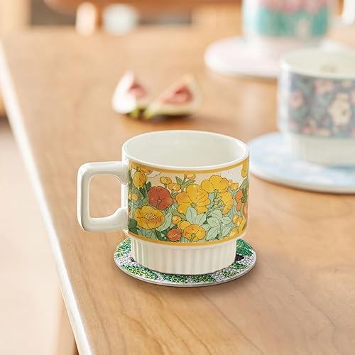 Miniatura 7 de 8 posavasos de pintura de diamante de gato, lindo patrón de gato, tapete de taza de arte de diamante con soporte de resina y diamantes de imitación