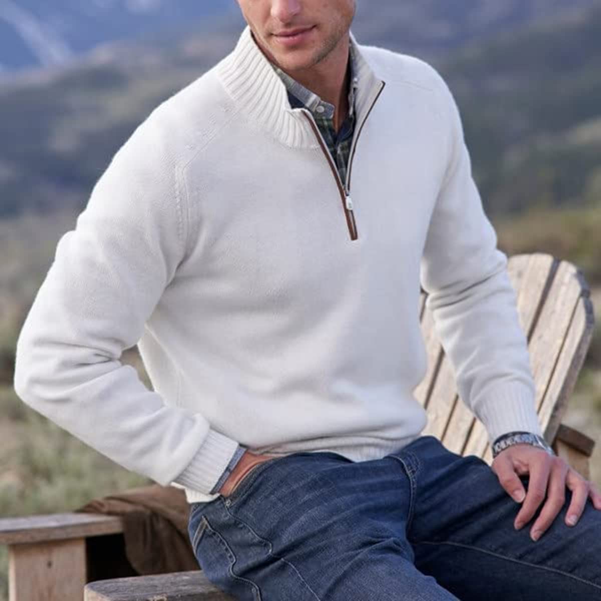 Hombres Cachemira Cremallera Suéter Básico,Suéter de Punto Casual Jersey de Manga Larga,Suéter de Punto de Invierno para los Hombres