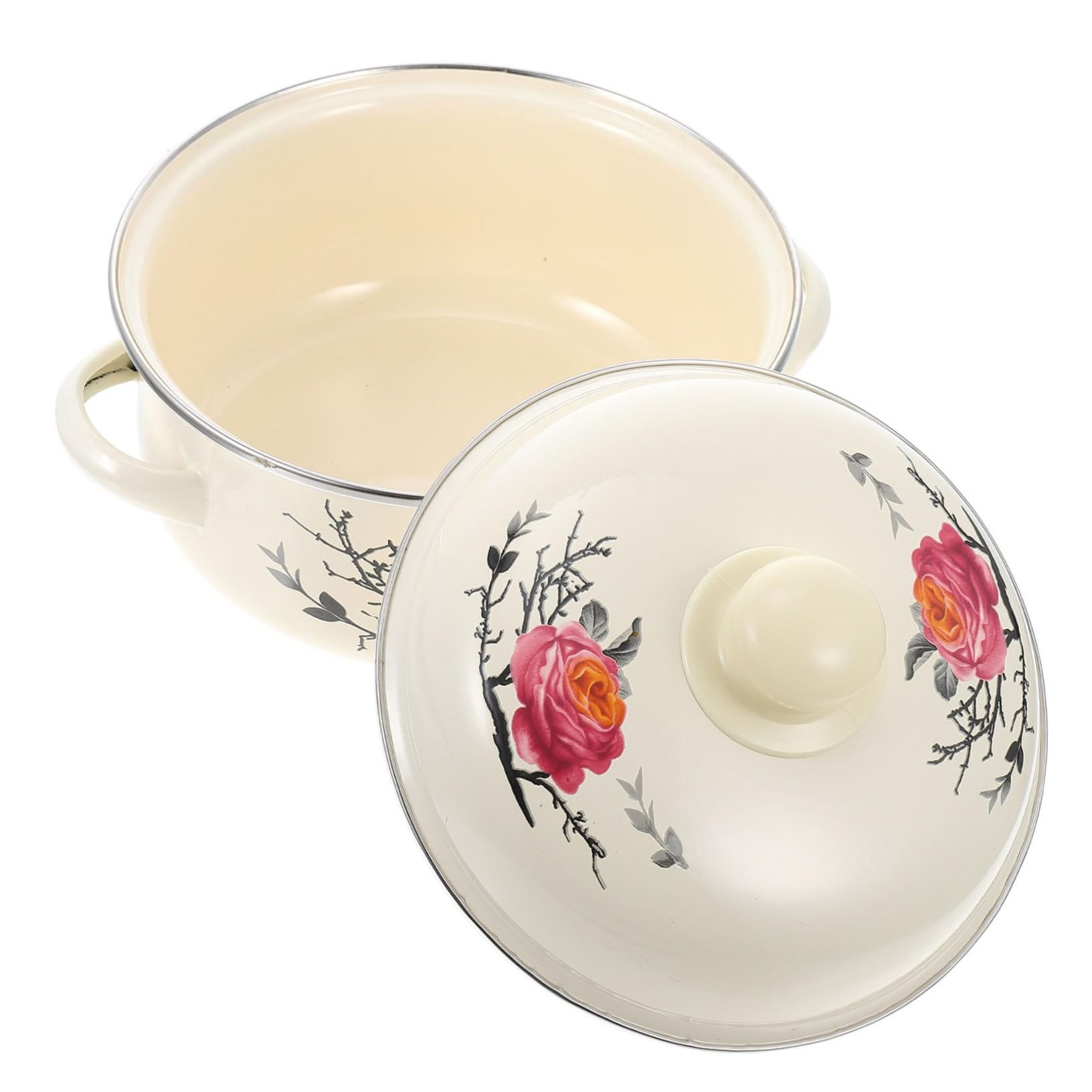 Kochtopf, Emaille-Auflaufform mit Deckel, Schmortopf mit Griff, Eintopf, Gewürzbehälter, Suppentopf, Beerenbehälter, Shabu-Shabu-Topf, Retro