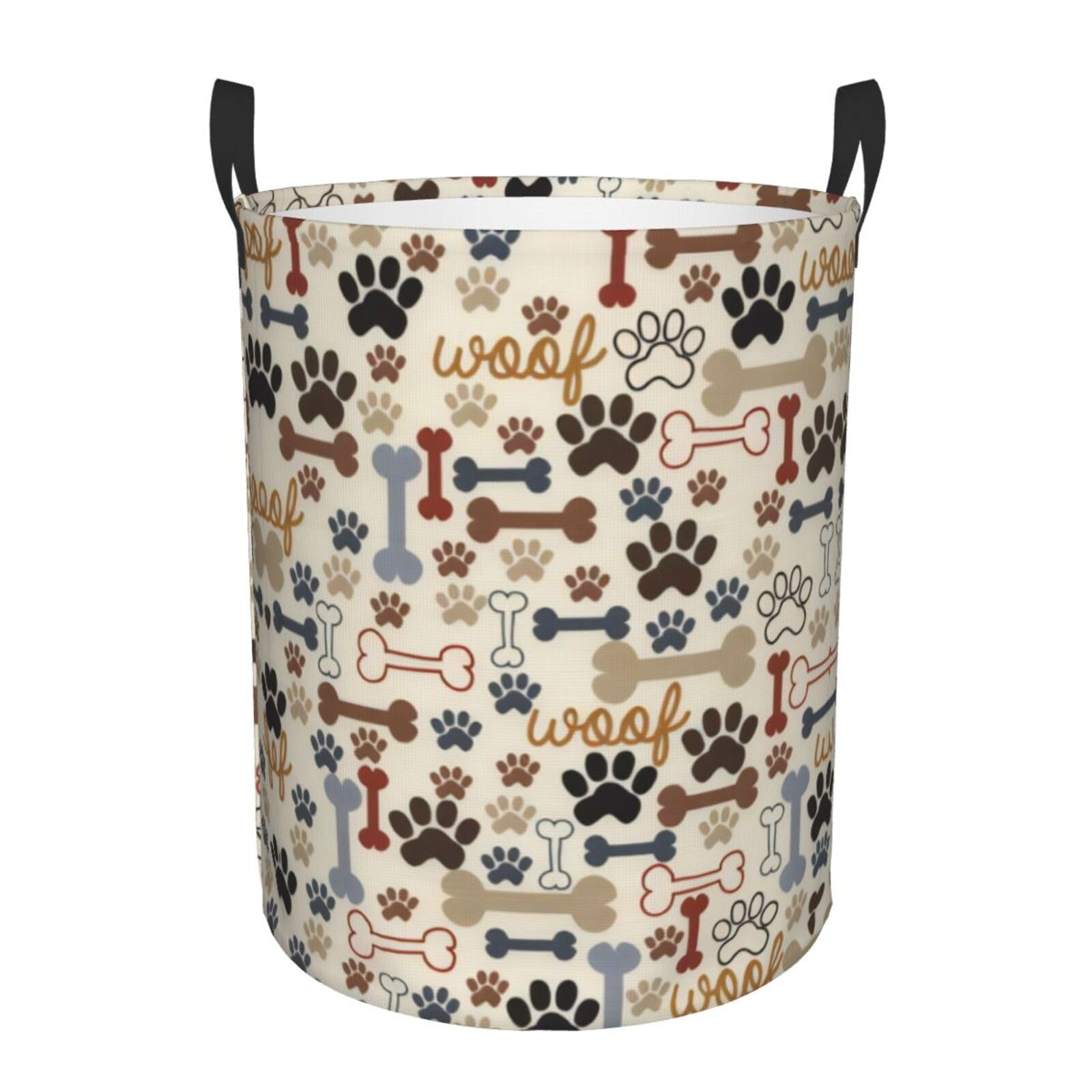 M Circular Hamper Dog Bones Paw Print Storage Basket for Home
