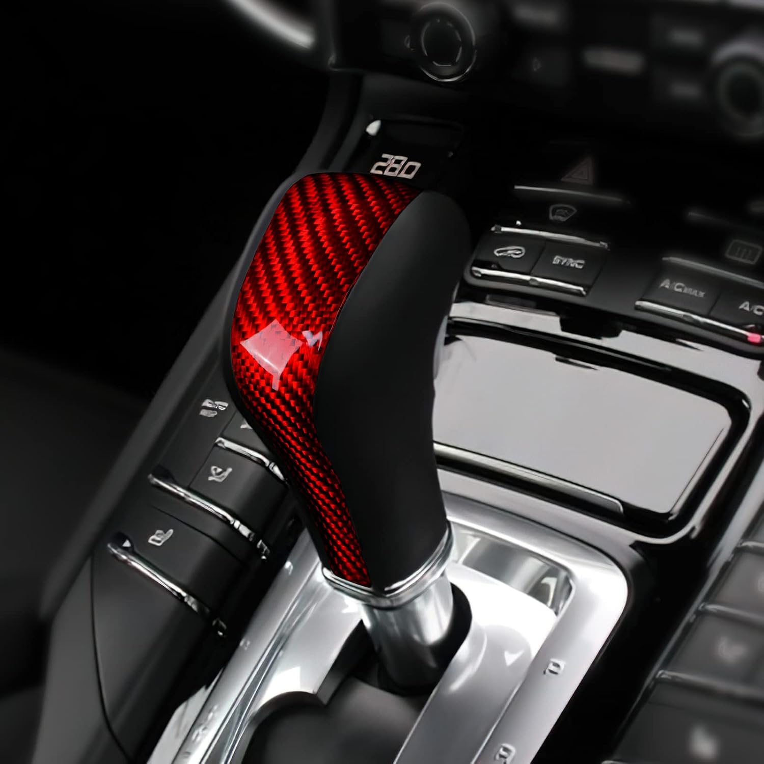 AIRSPEED Carbon Fiber Gear Shift Knob Cover Sticker Shifter Head Protector Trim Decoration Accessories for Porsche Cayenne 2011-2017 (Red)