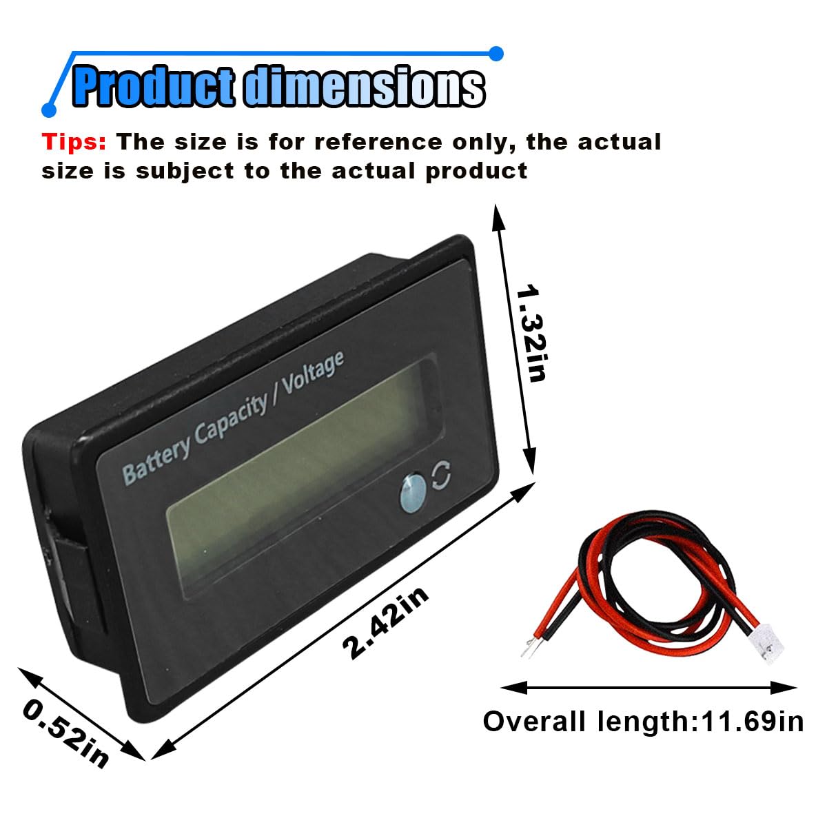 12V 24V 36V 48V Car Battery Meter, Lead-Acid Lithium-ion Battery Capacity Voltage Meter with Alarm, Battery Indicator with LCD Display, Voltmeter Tester Gauge Monitor for Golf Cart, Car (White)