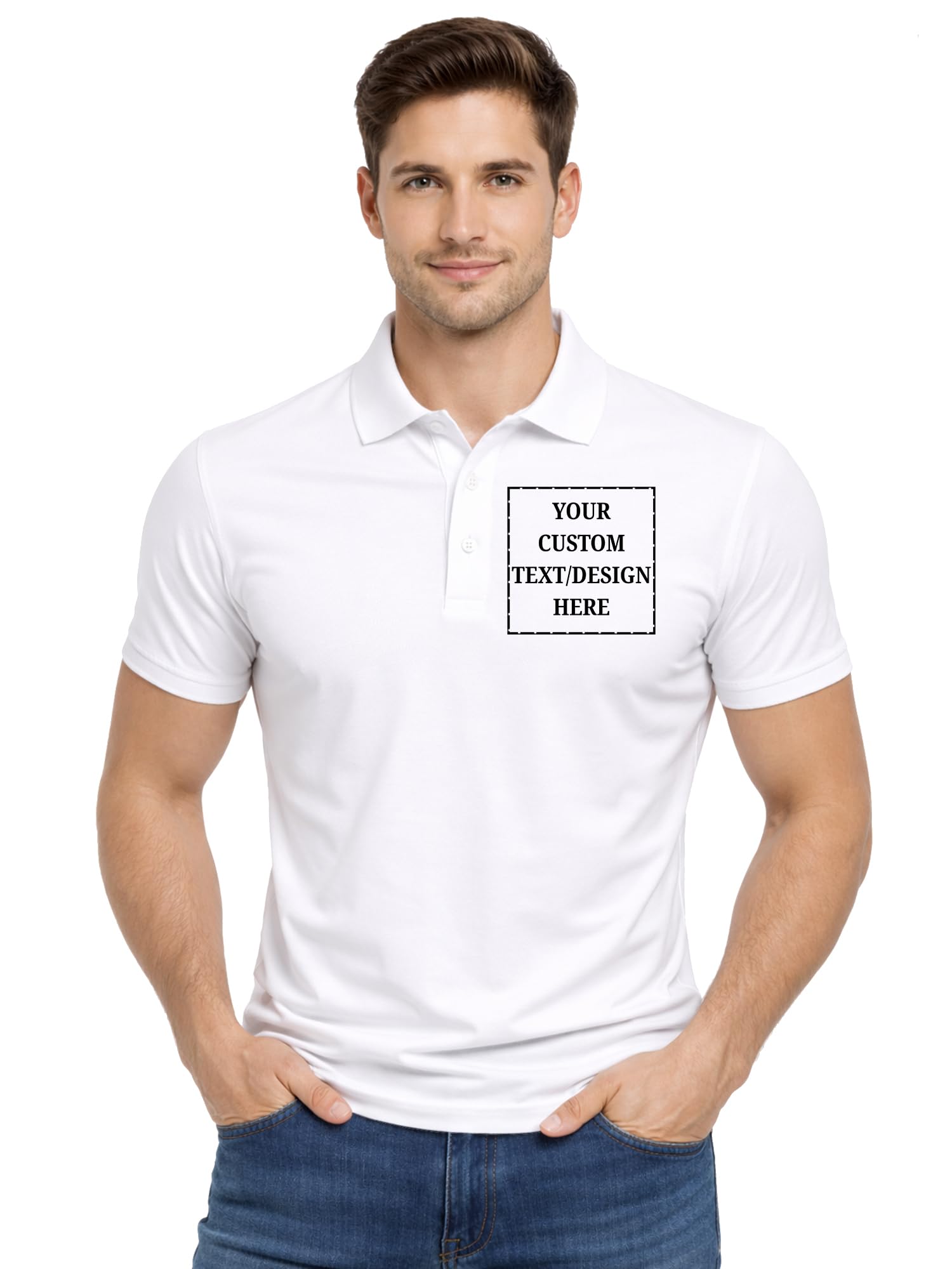 fashient Men’s Customized Polo T-Shirt | Premium Cotton Fabric | Personalized Logo & Text Print | Regular Fit Half Sleeve Collar T-Shirt for Office, Events & Gifting-picture-54