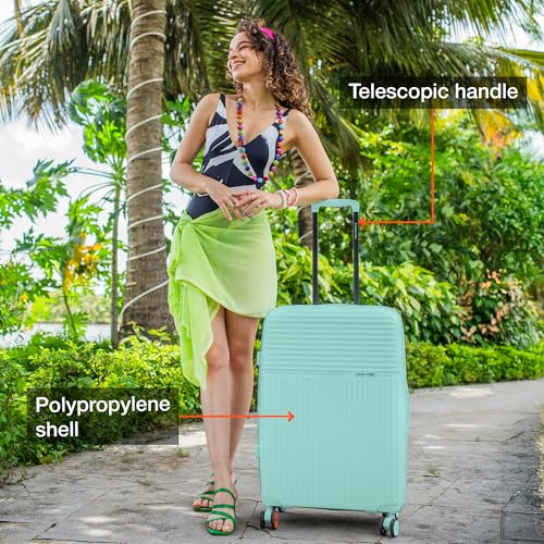 Image of Nasher Miles Krabi Expander Hard-Sided Polypropylene Luggage Set of 2 | 55cm & 65cm | 8 Wheels Small & Medium Trolley Bag for Travel | Suitcase (Cool Mint)