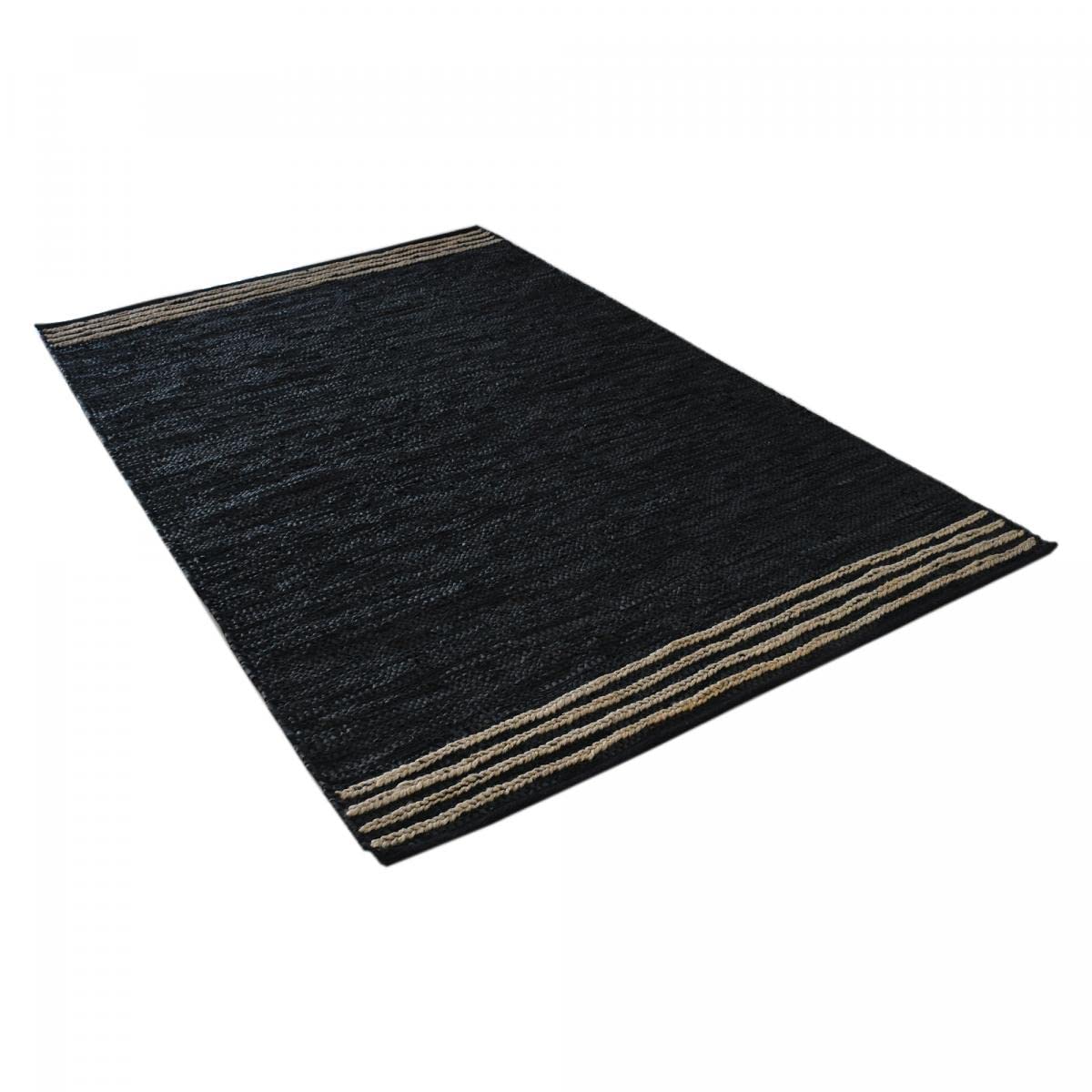 IMPALO Tapis Kilim, 120 X 170 Cm Salon, Cuir Authentique, Motif Simple, Noir, Tissé À La Main en Inde, Texture Kilim, Décoratif, 8239