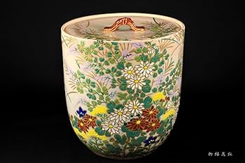 Ｓ４２１　水指　『色絵　雲錦花筏水指』『松古窯　佐久間芳山作』　共箱　茶道具 S421 水指 『色絵 雲錦花筏水指』『松古窯 佐久間芳山作』