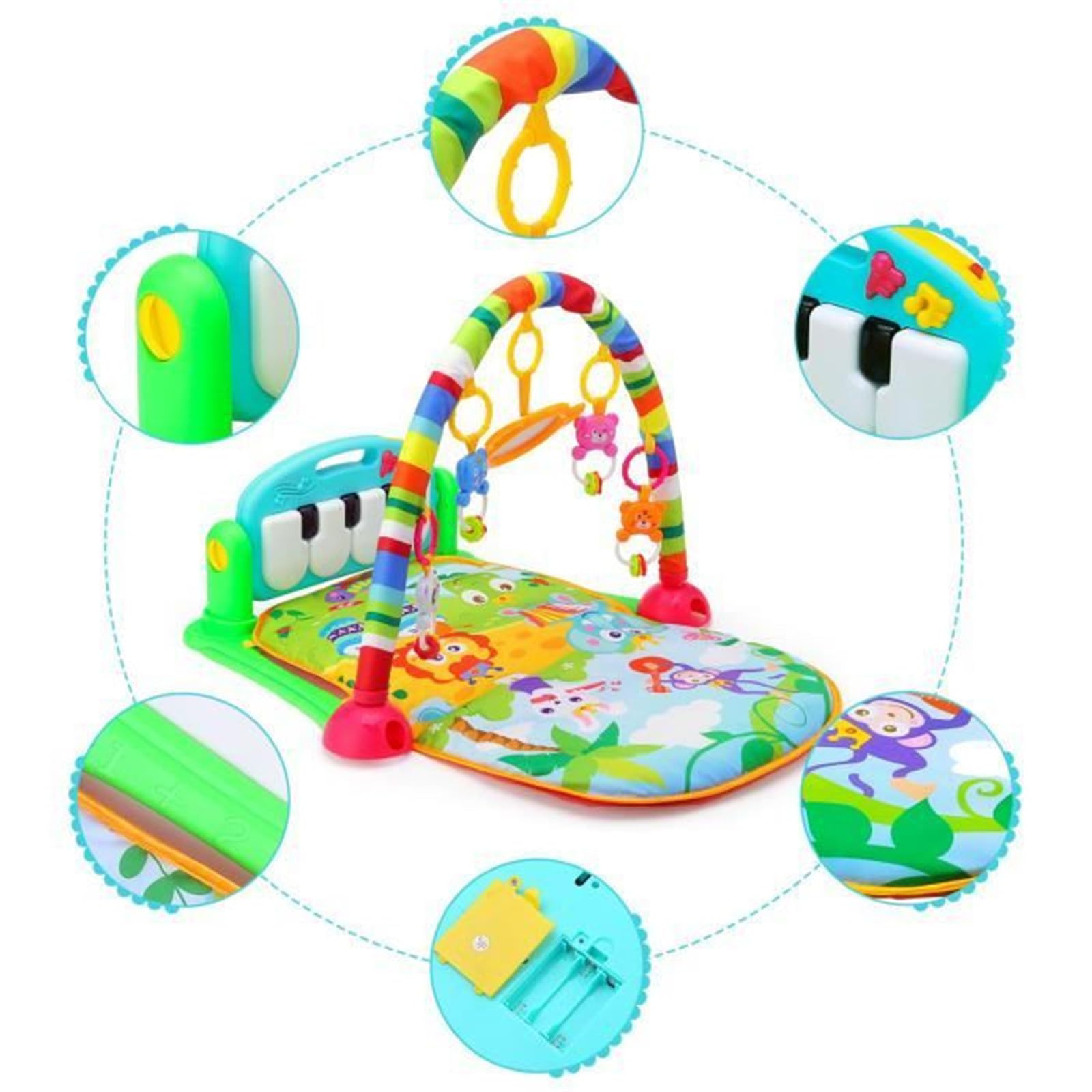 Homewell 4 En 1 Estera De Fitness Musical Para Bebé Con Juguetes Desmontables, Estera De Despertar Y Juegos Con Luzy Música (verde,S6)