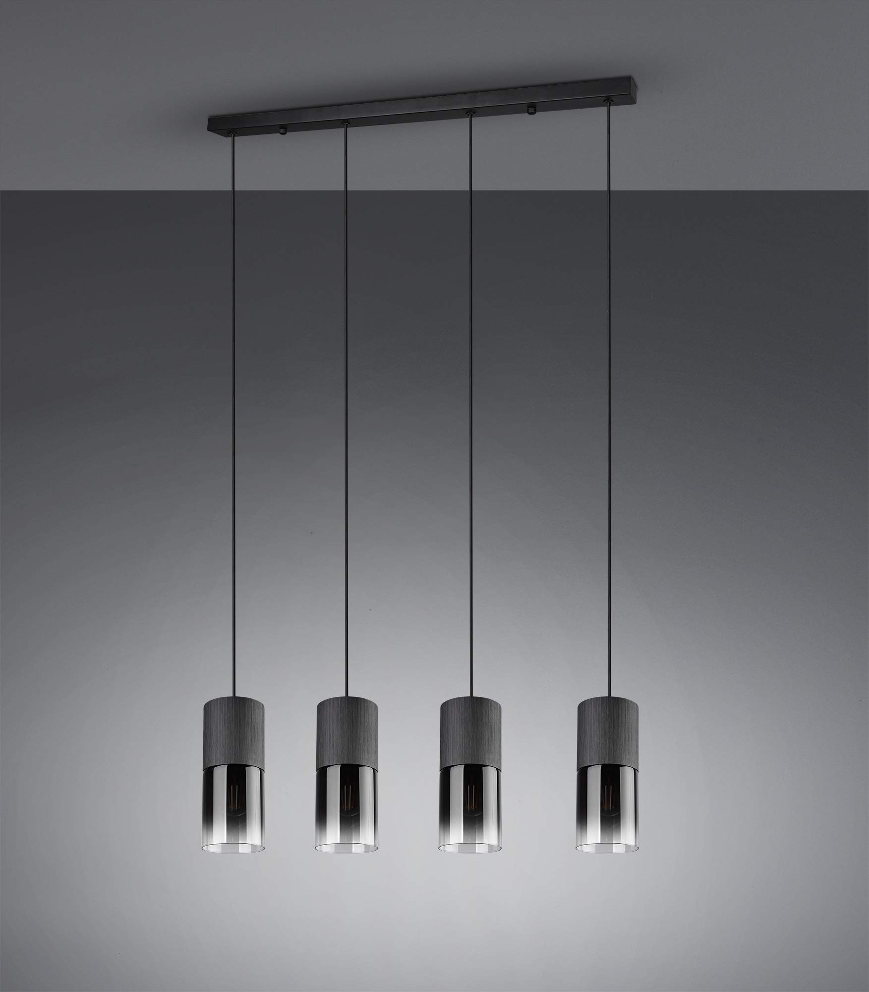 Trio Leuchten Pendelleuchte Robin 310600432, Metall Schwarz matt, Glas rauchfarbig, exkl. 4x E27, Schwarz Matt/Rauchfarbig