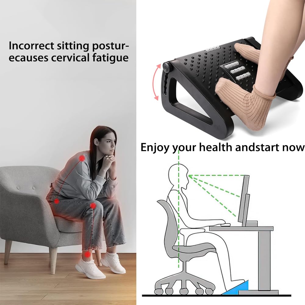 Fußstütze Schreibtisch, Höhenverstellbare Fußbank Ergonomischer Fußablage, lindern Bein Knie und Rückenschmerzen, Rutschfeste Fußablage mit Massage Funktion für Büro und Zuhause