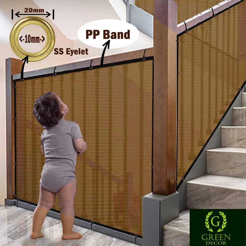 GREEN DECOR - Monofilament Fabric - Decorative Indoor Baby Safety Net/Privacy Net/Balcony Net with Polyester Band Ss Eyelet & Tie Cord for Installation - 1 Piece (Beige Color, 0.90X1 MTR) - Image 4 thumbnail