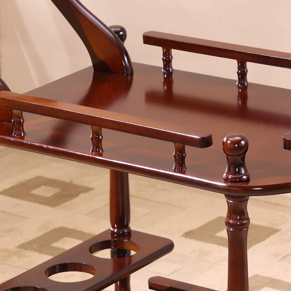 Entertainment Kitchen Cart, Midcentury Modern Imported rubberwood Brown Finished Wood 2-Tier Mobile Bar Cart Serving Cart