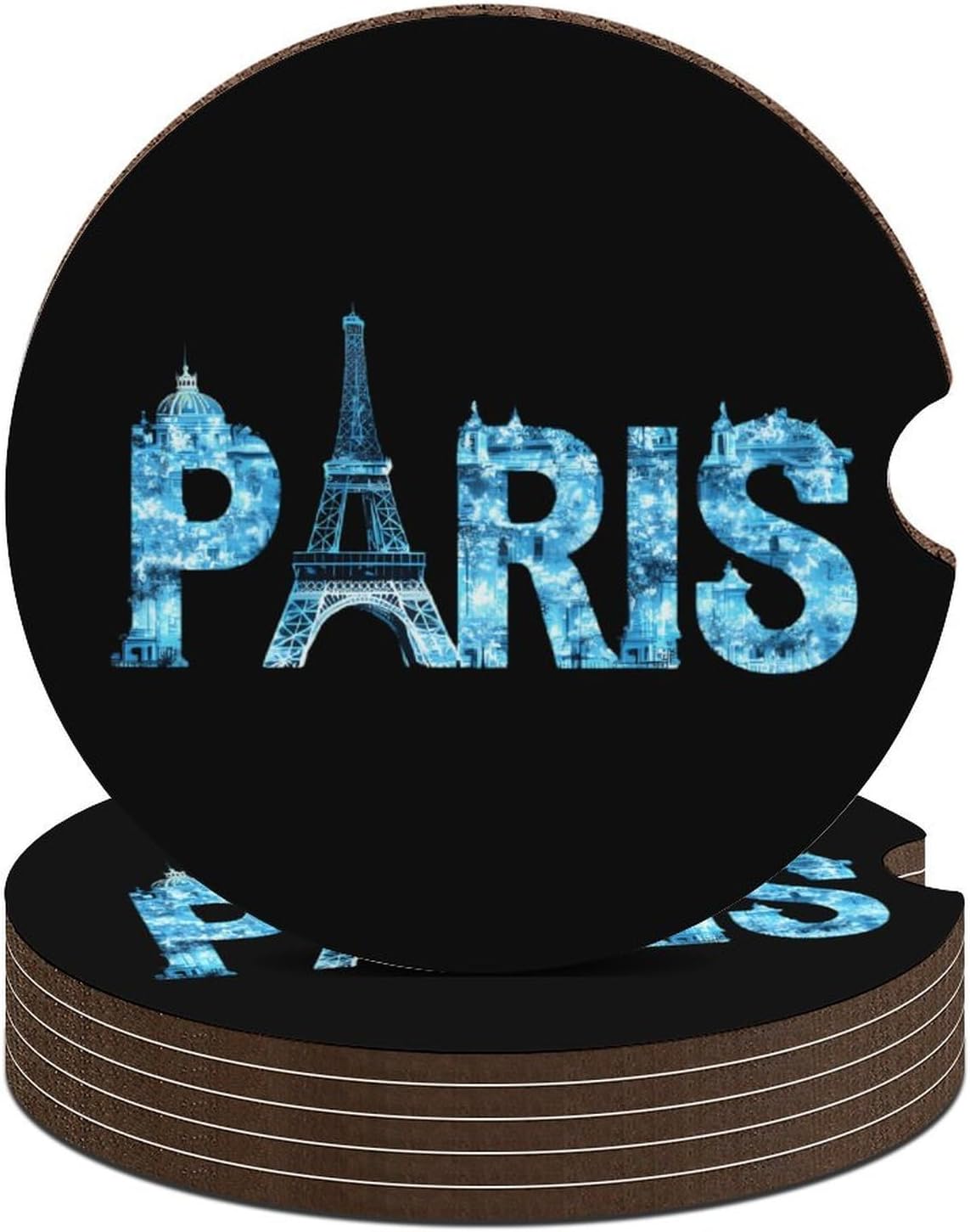 Paris France Eiffel Tower Cute Car Coasters 2.56 Inch Absorbent Cup Holder for Drinks Auto Interior Accessories