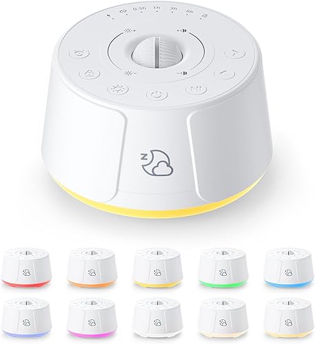 Máquina de sonido blanco - 30 sonidos relajantes, luz nocturna de 10 colores, batería recargable, máquina de sonido portátil de viaje para dormir,